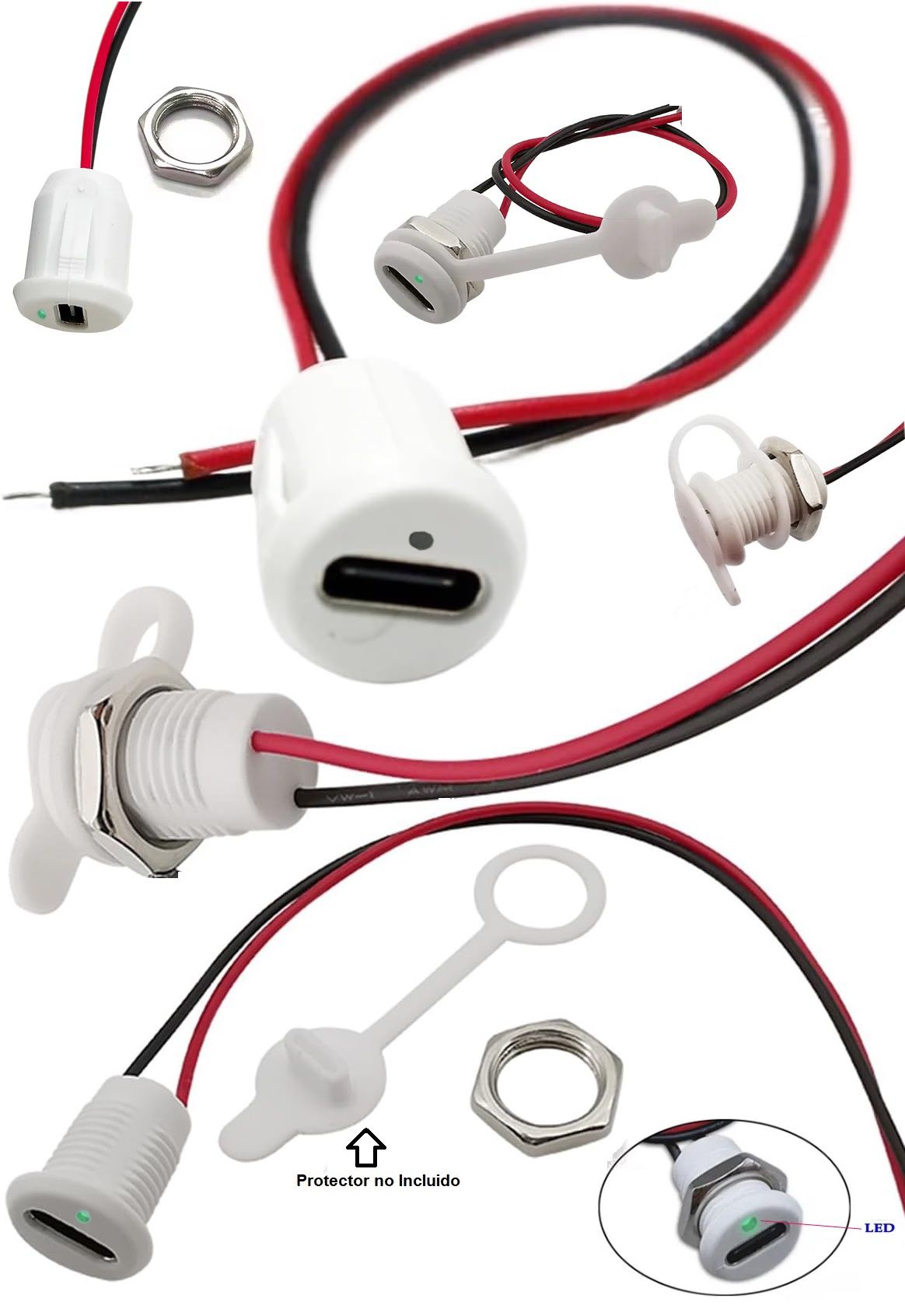 Conector Base Usb-C Blanco con Led